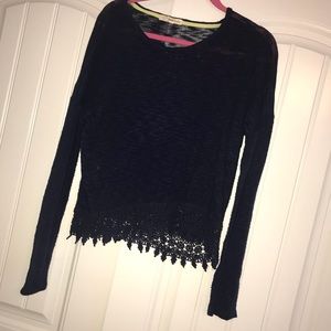 Navy lace bottom blouse